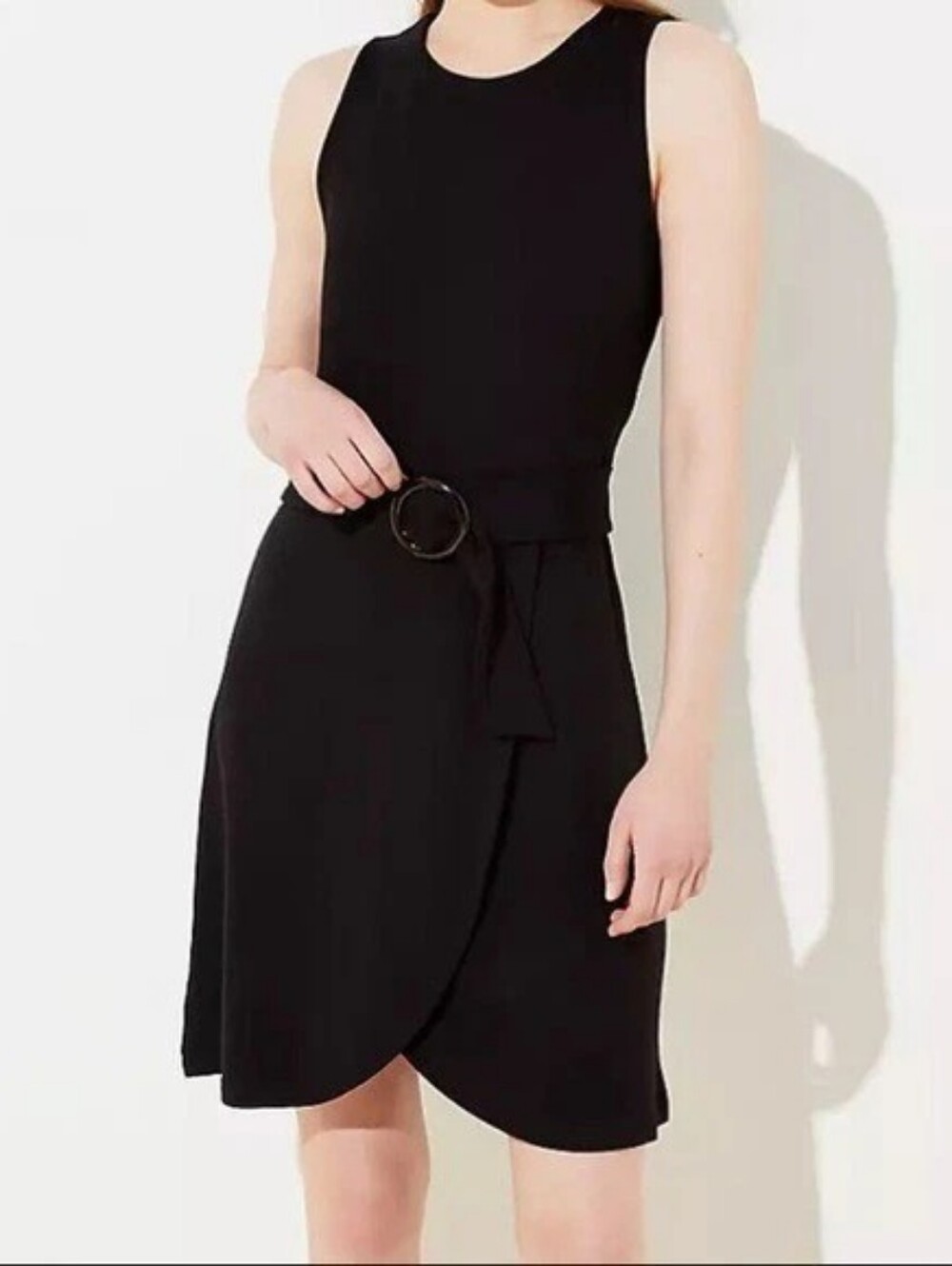 Ann Taylor LOFT Black Neutral Tortoise Shell Belted Wrap Mini Dress Minimalist